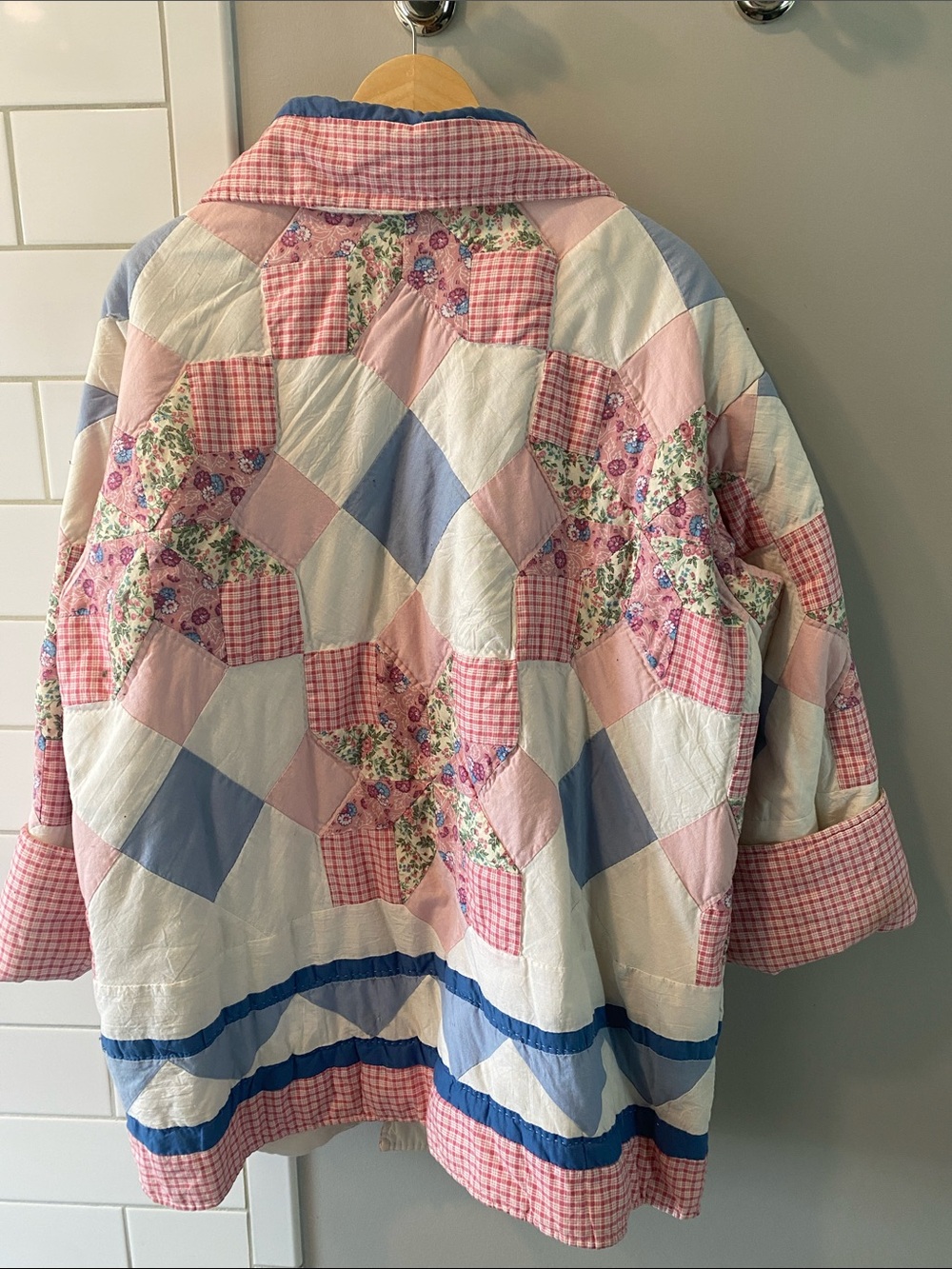 Quilted Patchwork Jacket - Pink & Blue - Picture 2 of 4